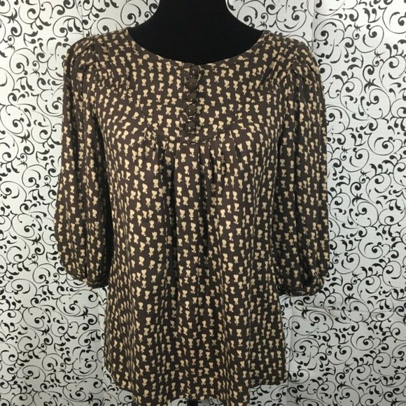 Marc By Marc Jacobs Womens Brown Floral Top Size 2 - Picture 1 of 6